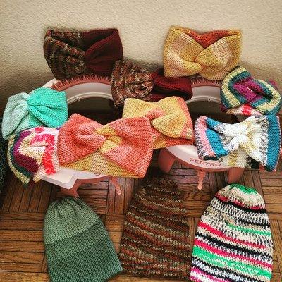 Knitting machine earwarmers and beanies