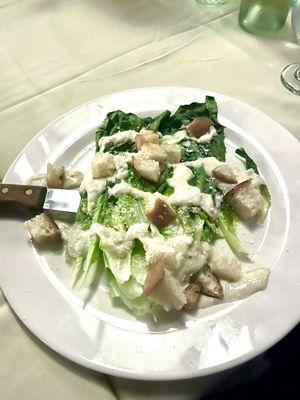 Chard Caesar Salad, homemade croutons