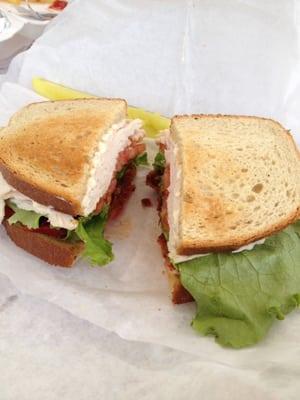 Roasted Turkey on rye toast b,l, tomatoe.