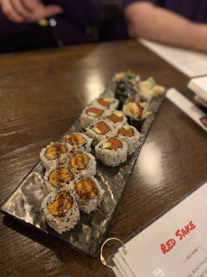 Sweet Potato Roll, Tuna Roll, Chicken Tempura Roll...