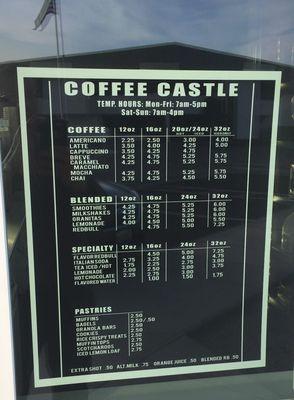 Coffee Castle, Yakima Washington - hours April 2020