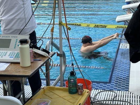 My swimmer ready for 100M back