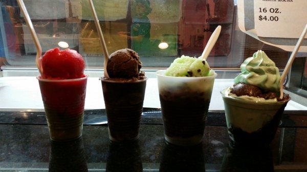 Small water ice, small water ice, medium water ice and small gelati