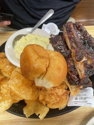 Ribs, house chips, potato salad