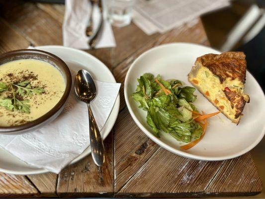 Morning: Corn chowder and veggie quiche