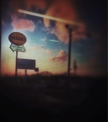 Midas sign during a February nightfall