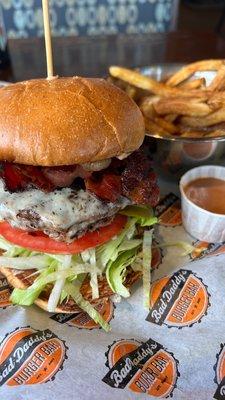 Bacon Cheeseburger On Steroids* with fries