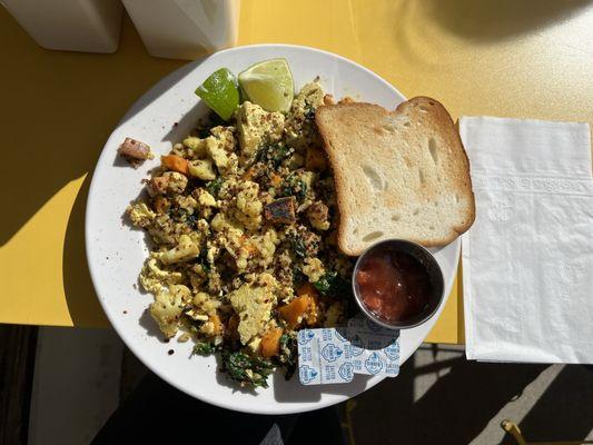 Tofu Scramble with gluten free (contains egg) toast!