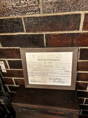 Original occupancy certificate