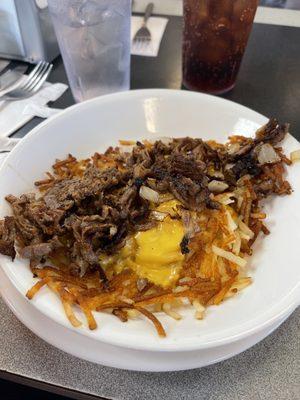 Philly steak hash brown bowl