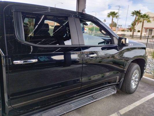 Damaged passenger door and rearview mirror