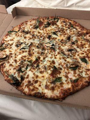 Pepperoni with mushrooms and spinach