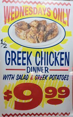 Best Grecian chicken ever ! W Greek potatoes ! Yum !  Served everyday !  Special on Wednesday !