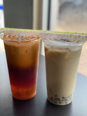 Thai Tea Milk Tea with Green Apple Popping Boba/Aga Boba and Jasmine Milk Tea with Coffee Jelly