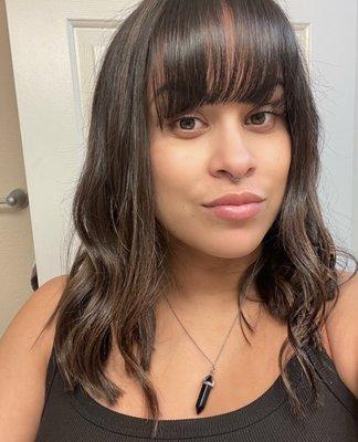 Subtle balayage & bangs by Roxanne