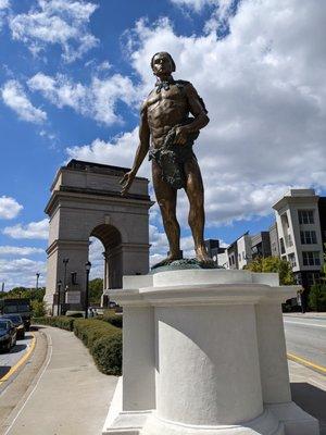 New Chief Tomochichi statue in front of the Millennium Gate on 17th St NW.