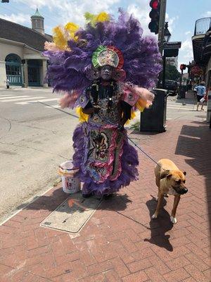 Bubba with the Mardi Gras Indian in the French Quarter, New Orleans