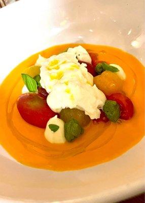 La nostra caprese - caprese salad in a yellow tomato paste