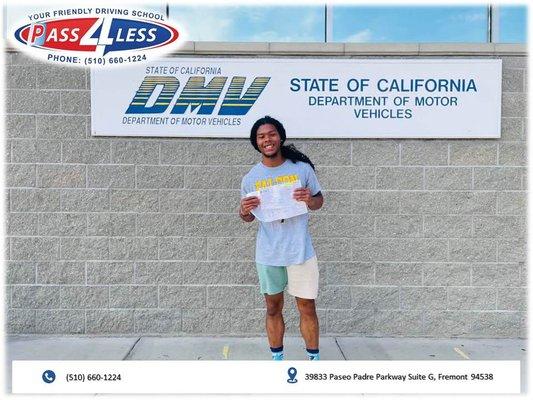 Congratulation on passing the test on first try. 

#Pass_4_Less_Driving_School