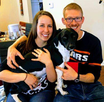 Dr. Joshua and Dr. Ashley Lederman with family dog (Iorek)