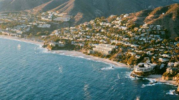 Laguna Beach sunset from the air on the Orange County Coastal tour