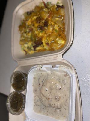 Hobo breakfast with biscuits and gravy