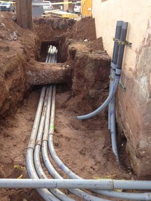 Installation of underground feeder conduits for panels at the Laposada Resort in Winslow Arizona