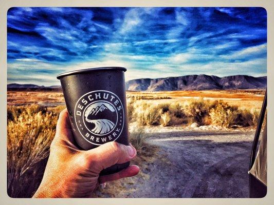 Forget the deschutes logo... that cup is filled with Hopduction, poured from a crowler near a hot spring!