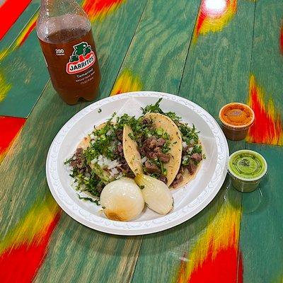 2 Pcs Suadero (Beef) Tacos Plus 2 Pc Lengua (Tongue) Tacos. With Diced Onions and Cilantro. Sautéed Onions on the side
 
 Plus the hot sauce