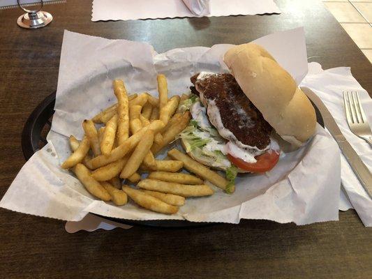 Fried chicken sandwich special. With fries.