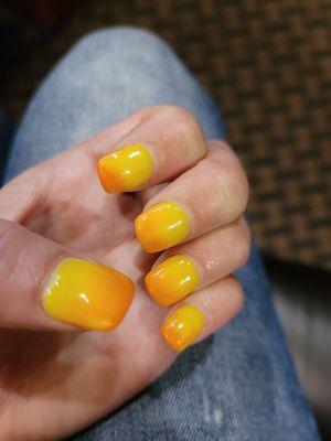 Icall this dou "Sunset" by Jenny.   It's a beautiful yellow and orange combination.