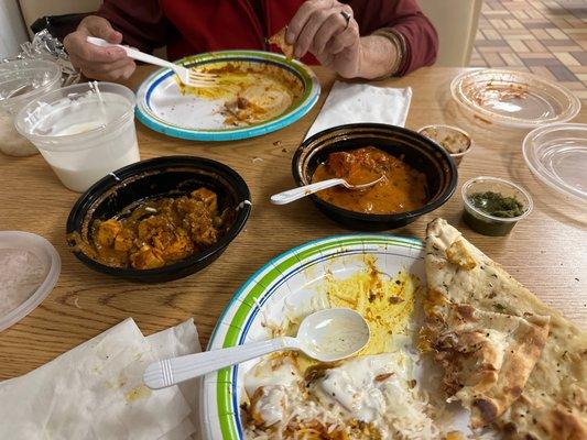 Our dinner. Matter paneer, butter chicken, etc