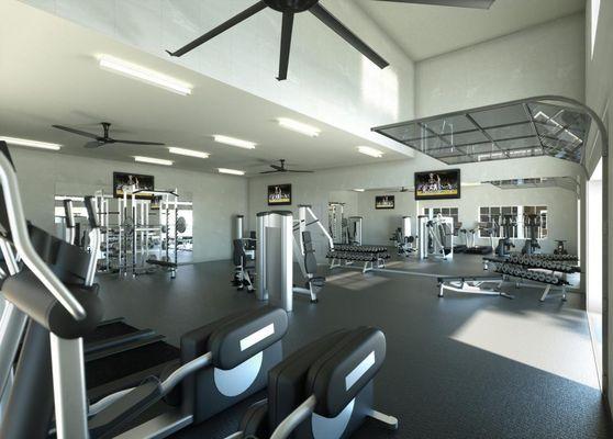 Gym which overlooks the spa area.