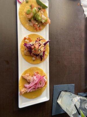 Shrimp, fish, and chicken tacos