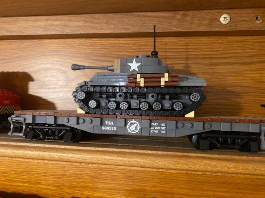 Custom Brickmania flat car and M4A3E8 in 1/48