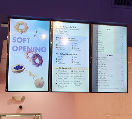 Menu for soft opening Dotndough, Brea.