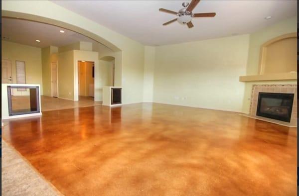 Previous flooring. Stained concrete was worn and peeling.