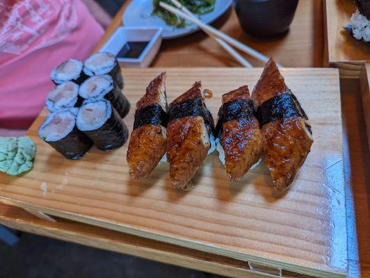 Hamachi roll and unagi nigiri