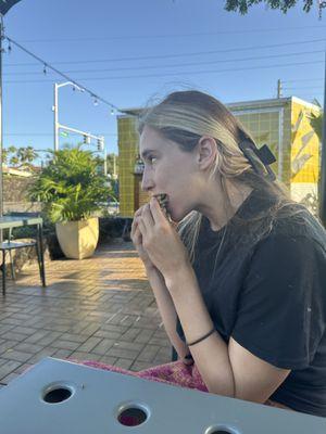 Happy girl with burrito