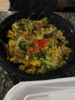 Hibachi bowl with steak and chicken