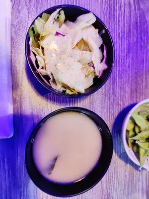 Salad and Miso Soup, comes free per person