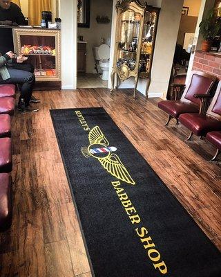 New Bentleys barbershop rug in the upper waiting room