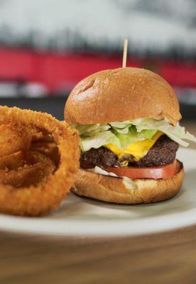 Noya Halal Chease Burger and Onion Ring.