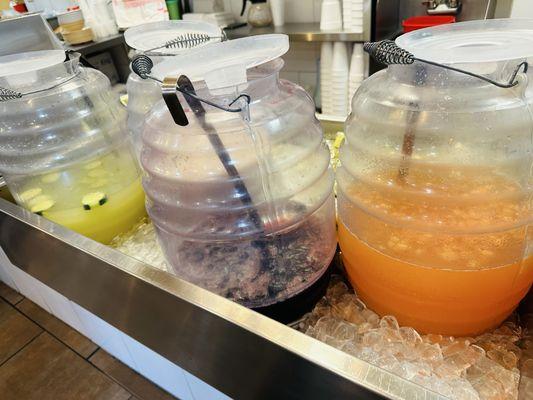 Fresh juice, get the orange one. It's taste like cantaloupe.