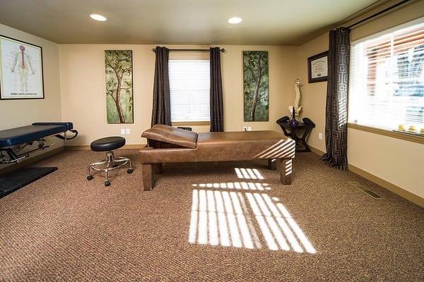 Inside of a Craig Chiropractic adjusting room.