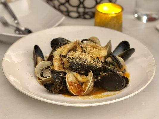 Squid ink spaghetti with seafood