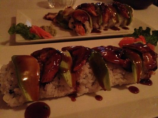 Dragon Roll in front Scorpion Roll in back