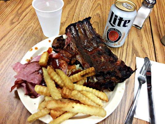 Mixed meat platter and Miller Lite for $15