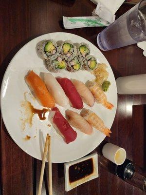 Sushi and California roll dinner about $25