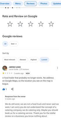 Even on Google the owner says he's a catering company and not a food truck.